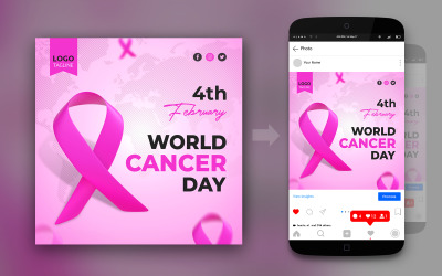 世界癌症日创意和最小的社交媒体帖子模板