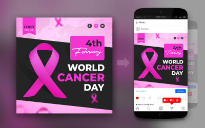 Diseño mínimo de publicaciones en redes sociales del Día Mundial contra el Cáncer