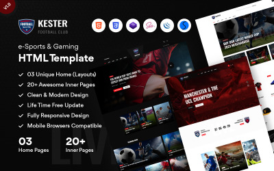 Kester - Modello HTML di notizie sportive e di squadre di calcio