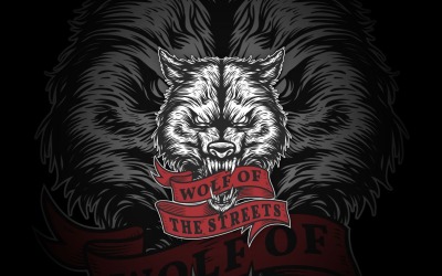 Grafisches Logo „Wolf of the Streets“.