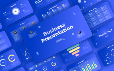 Modrá a bílá obchodní prezentace PowerPoint šablony
