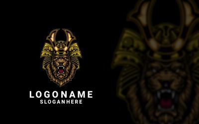 Design del logo grafico del samurai del leone