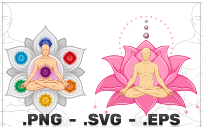 Lotus Çiçeği İle Meditasyon Yapan Adamın Vektör Tasarımı