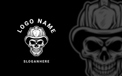 Monochrome Fire Fighter Skull Graphic Logo Design