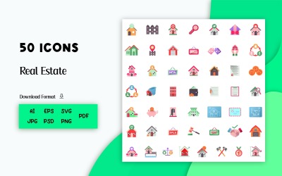 Pakiet ikon: 50 ikon nieruchomości