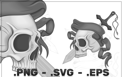 Vector Design Of Skull With Sword And Ribbon