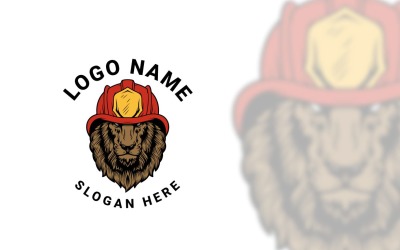 Design del logo grafico del pompiere del leone