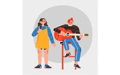 Girls Band Musician Illustration