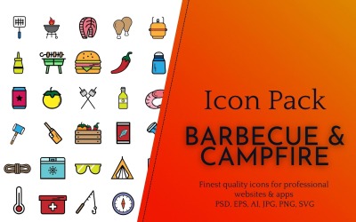 Icon Pack: barbecue en kampvuur (100 pictogrammen van hoge kwaliteit)