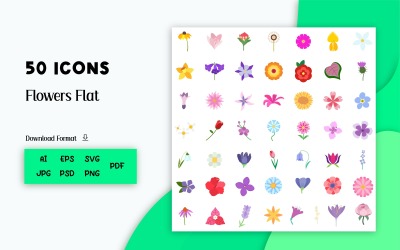 Pack d&amp;#39;icônes : fleur plate (50 icônes)