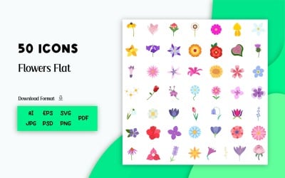 Pacote de ícones: Flor plana (50 ícones)