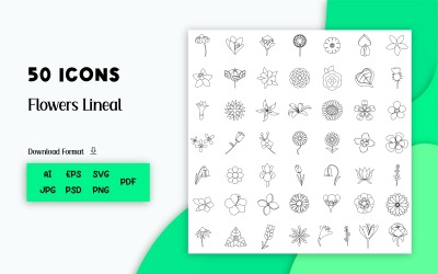 Pacote de ícones: Flower Lineal (50 ícones)