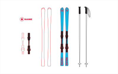 Vectormodel van ski&amp;#39;s, skibindingen en skistokken Eenvoudig te bewerken