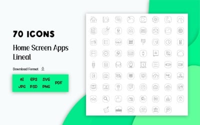Paquete de íconos: Línea de aplicaciones de la pantalla de inicio 70 íconos