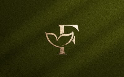 Logotipo de belleza floral Hoja Letra natural F