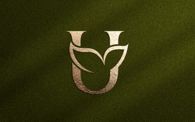 Logotipo de belleza floral Hoja Letra natural U