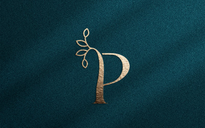 Logotipo de belleza de corona de hoja natural de oro rosa P