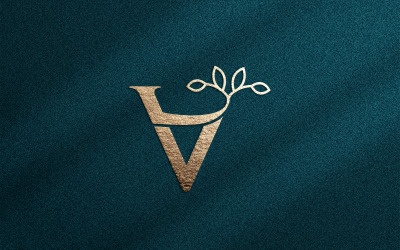 Logotipo de belleza de corona de hoja natural de oro rosa V