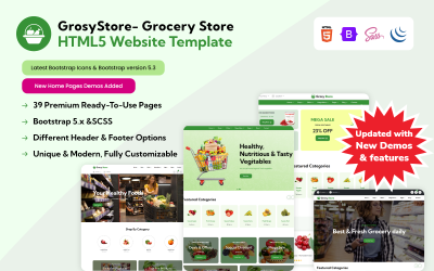 GrosyStore- Livsmedelsbutik HTML5 webbplatsmall