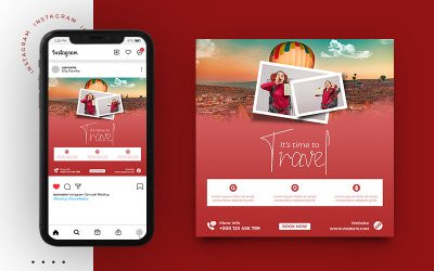 Modèle de publication de promotion de publicité de voyage et de tourisme et de bannière de médias sociaux