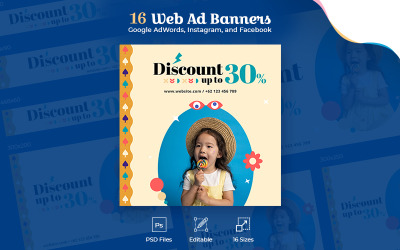 Retro - Sosyal Medya için 16 Web Reklam Afişi Şablonu
