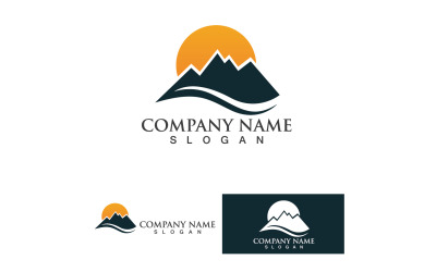 Logotipo vectorial al atardecer. silueta de las montañas. Cielo nocturno minimalista. 7