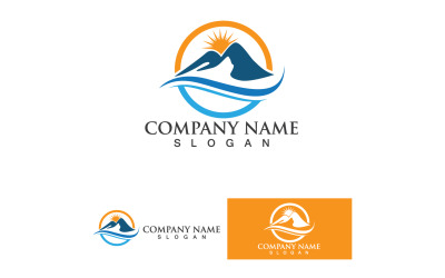 Sunset vector logo. Mountains silhouette. Minimalistic evening sky. 12