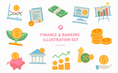 Heldere financiën &amp;amp; bankieren illustratie set