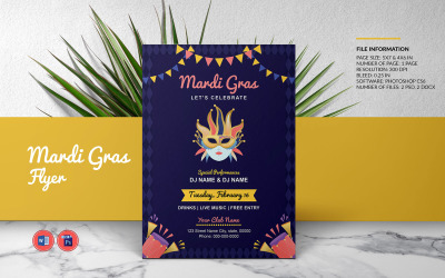 Plantilla imprimible de volante de invitación para fiesta de Mardi Gras