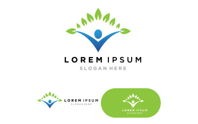 Plantilla de diseño de ilustración vectorial de logotipo de hoja de personas de salud v1