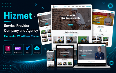 Hizmet - компанія-постачальник послуг та агентство WordPress тема Elementor