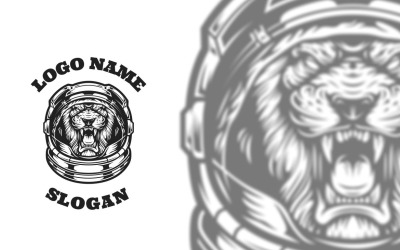 Design gráfico de logotipo de astronauta leão