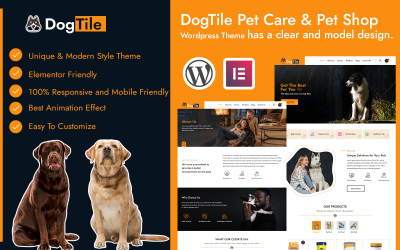 Modello Wordpress Elementor DogTile per la cura degli animali e il negozio di animali