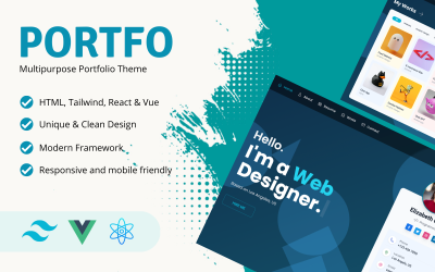 Портфолио — Многоцелевой портфель React, Vue и Tailwind