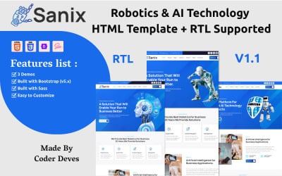 Sanix - Robotics &amp;amp; AI Technology HTML Template + RTL Supported