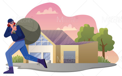 Burglar at Work Vector Illustration
