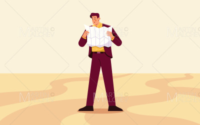 hombre de negocios, lectura, mapa, vector, ilustración