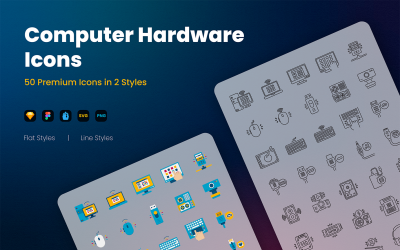 50 conjunto de ícones de estilo duplo de hardware de computador