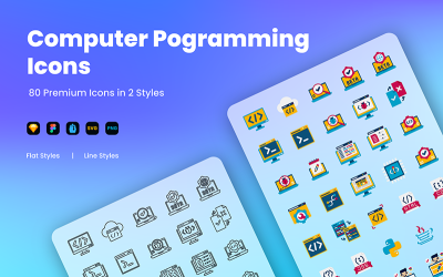 Conjunto de ícones de estilo duplo de programação de computador 80