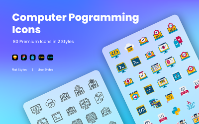 80 jeu d'icônes de style double programmation informatique