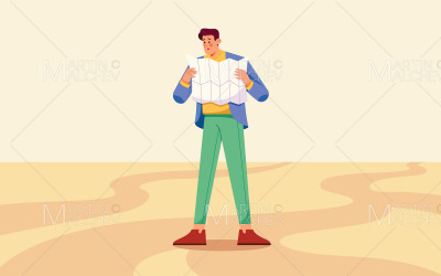 Man som läser karta vektorillustration
