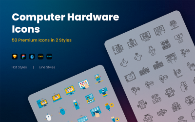 50 Sada ikon počítačového hardwaru ve dvojím stylu