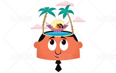 Thinking of Vacation Vector Illustration