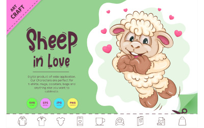 Cartoon schapen verliefd. Clip art.