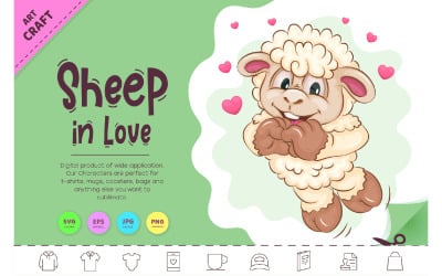 Moutons de dessin animé amoureux. Clipart.