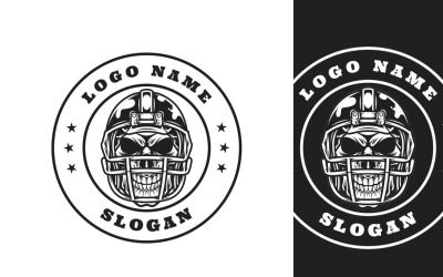 Design gráfico de logotipo com emblema de rugby de caveira