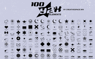 Y2K Aesthetic Icons (100 Assets für Logos, Grafikdesign, Kleidung)