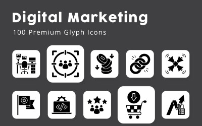 Digitální marketingové glyfy ikony