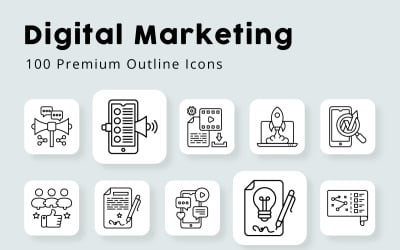 Icone di contorno di marketing digitale