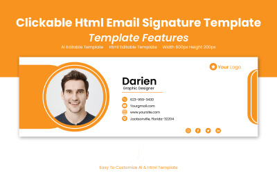 Assinatura Html clicável - Design de modelo de e-mail